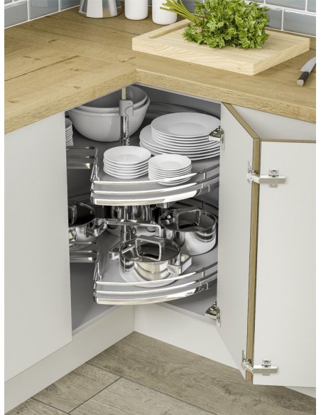 900mm 3/4 Corner Carousel Kitchen Shelving Luxury Solid Base Innostor IP2CC390