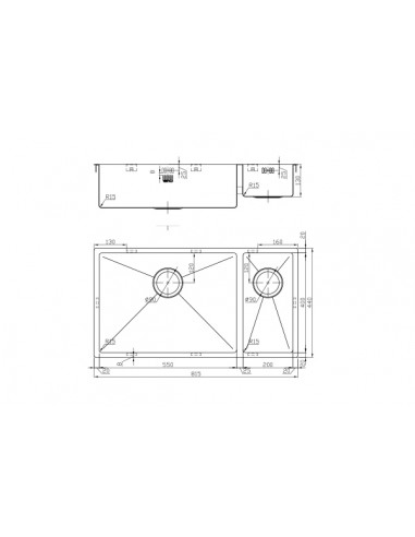 ZENDUO15 Kitchen Sink 550/200 1.5 Bowl 1.2mm Stainless steel 1810 ZD/2055/U15/S/BBL/150