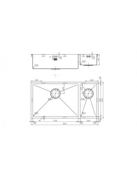 ZENDUO15 Kitchen Sink 550/200 1.5 Bowl 1.2mm Stainless steel 1810 ZD/2055/U15/S/BBL/150