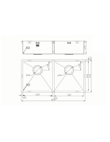 Zenuno15 400/400 Kitchen Sink 2.0 Bowl 1.2mm Stainless Steel 1810 ZD/4040/U15/S/084