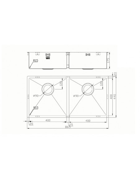 Zenuno15 400/400 Kitchen Sink 2.0 Bowl 1.2mm Stainless Steel 1810 ZD/4040/U15/S/084