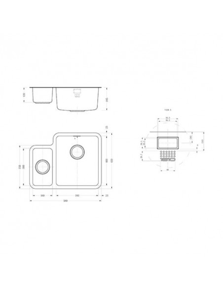 Luxsoplusduo25 160/340U Kitchen Sink 1.5 Bowl 1.2mm Steel Undermount