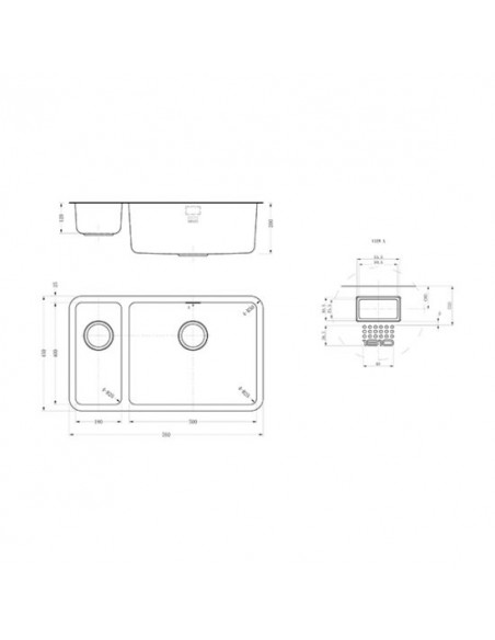 Luxsoplusduo25 180/500U Kitchen Sink 1.5 Bowl 1.2mm Stainless Steel LPD/1850/U25/S/BBR/360