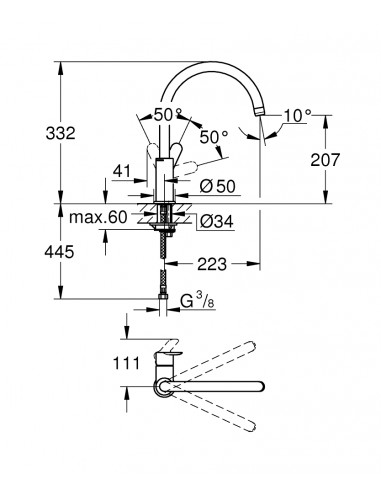 Grohe BauEdge Kitchen Tap Chrome, Single Lever