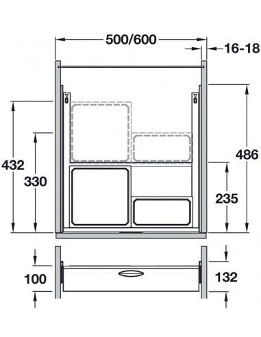 600mm Vauth-Sagel ENVI Drawer Kitchen Waste Bin Accessory Silver 50316973