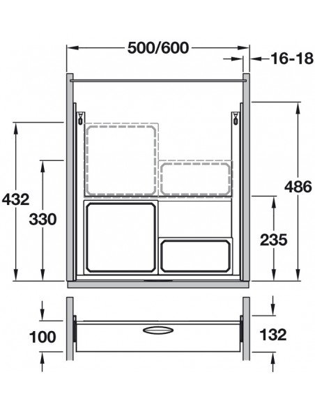 600mm Vauth-Sagel ENVI Drawer Kitchen Waste Bin Accessory Silver 50316973