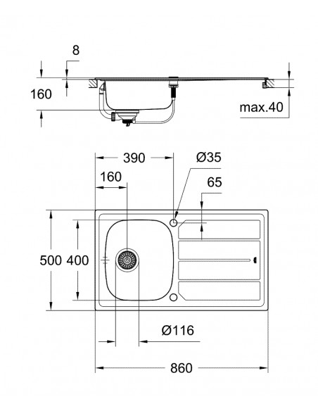 Grohe K200 Kitchen Sink 1.0 Bowl Polished Stainless Steel 57040450