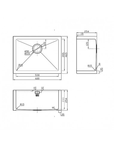 ZENUNO15 600U Belfast Stainless Steel Kitchen Sink 1810 Company ZU/600/15/BEL/S/860