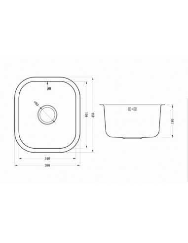 Etrouno 340U Kitchen Sink 1.0 Bowl  Undermount 1.2mm Stainless 1810 EU/34/U/MS/035