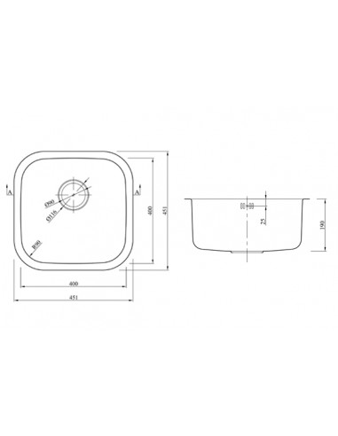 Etrouno 400U Kitchen Sink 1.0 Bowl  Undermount 1.2mm Stainless 1810 EU/40/U/MS/036