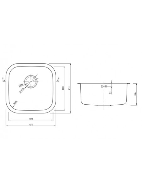 Etrouno 400U Kitchen Sink 1.0 Bowl  Undermount 1.2mm Stainless 1810 EU/40/U/MS/036