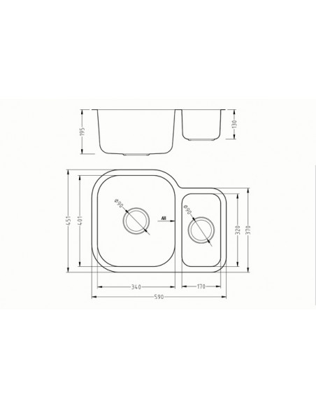 1810 ETRODUO 589/450U Kitchen Sink 1.5 Bowl Undermount