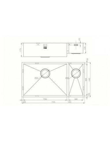 ZENDUO 550/180U Kitchen Sink 1.2mm Stainless Steel 1.5 1810 Company ZD/5518/U/S/BBL/028