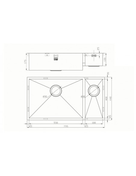 ZENDUO 550/180U Kitchen Sink 1.2mm Stainless Steel 1.5 1810 Company ZD/5518/U/S/BBL/028