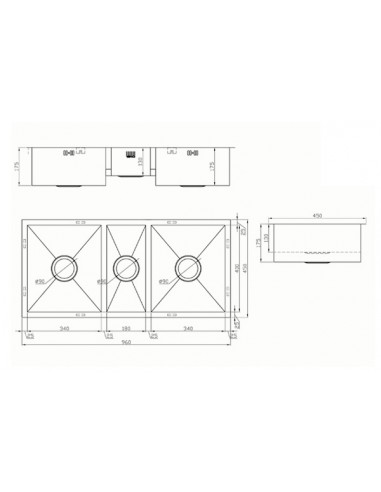 ZENTRIO 340/180/340U Three Bowl Kitchen Sink Stainless Steel ZT/341834/U/S/115