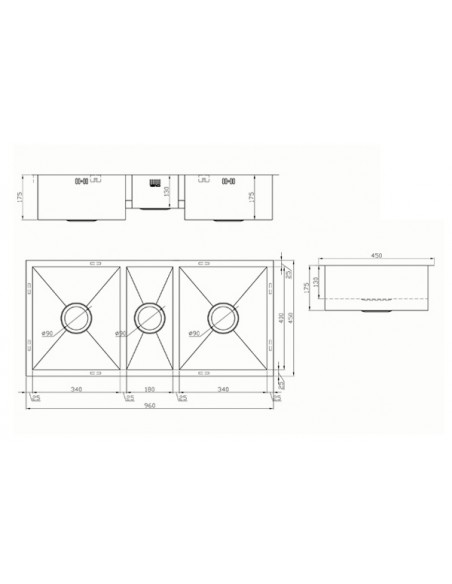 ZENTRIO 340/180/340U Three Bowl Kitchen Sink Stainless Steel ZT/341834/U/S/115