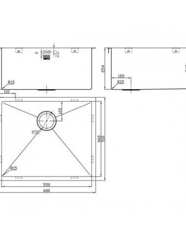ZENUNO15 550U XXL DEEP Kitchen Sink Waste Plumbing 1.2mm Stainless ZU/55/U15/D/S/XXL/501