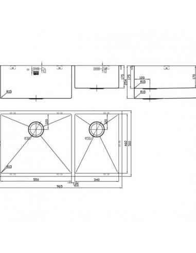 ZENDUO15 550/340U XXL DEEP 2.0 Kitchen Sink Stainless Steel Large 1810 ZD/3455/U15/D/S/XXL/504 BBL
