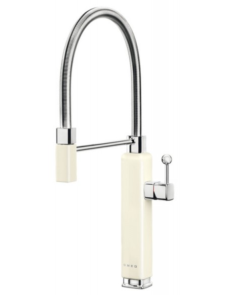 Cream spray tap from Smeg. Retro styling, swivel spout MDF50