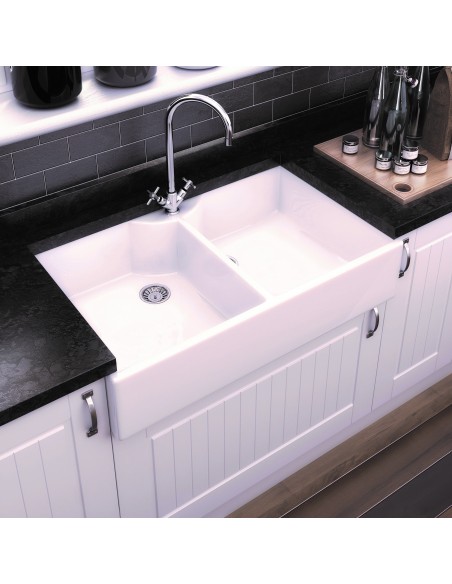 Thomas Denby Heritage 900mm Butler Kitchen Sink White Ceramic 2.0 Bowl HER900