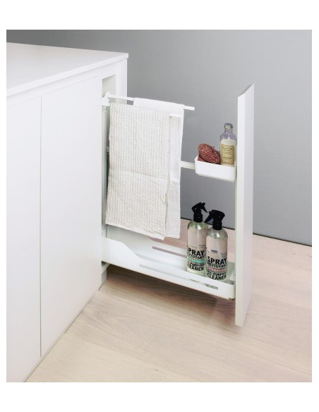 150mm Peka Libell Pull-Out Kitchen Towel Rail & Bottle Rack Tray White 200.2445.01