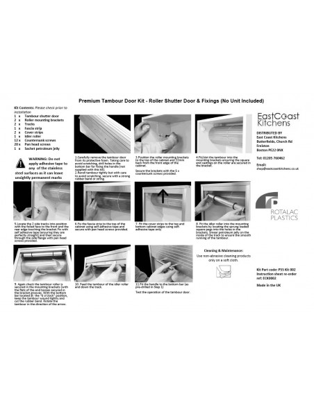 Tambour Door Kit 1210x600mm Premium Stainless Effect Roller Shutter PREM12106