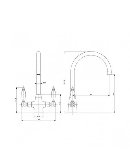 Rodez Matte Black Twin-Lever Kitchen Tap White & Black Handles 1810 ROD/07/MB
