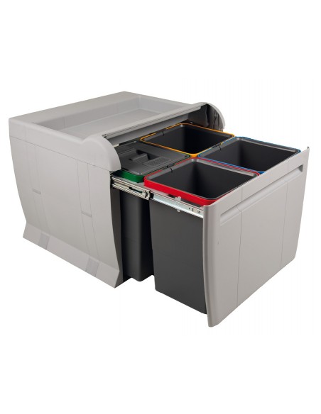 600mm City Waste Bin Pull Out Hinged Doors Quad Base Mount 48L 50213406
