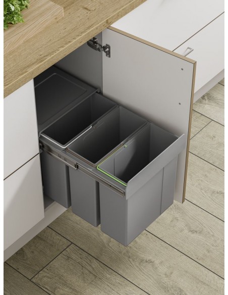300mm Waste Bin 30L Pull Out Triple 10L Containers Innstor Base Mount BIN31