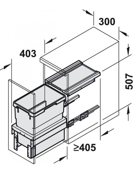 300mm Hailo Cargo Kitchen Pull Out Waste Bin 30L Synchro Soft-Closing  50258501
