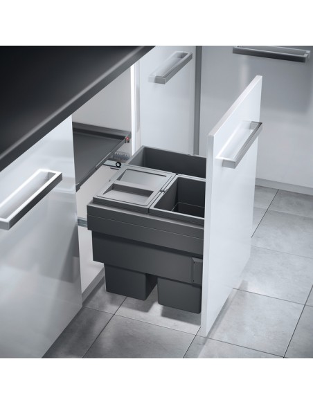 500mm Cargo Synchro Waste Bin Kitchen Pull Out Hailo Triple 44L 50258505
