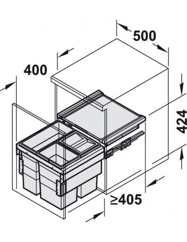 500mm Cargo Synchro Waste Bin Kitchen Pull Out Hailo Triple 44L 50258505