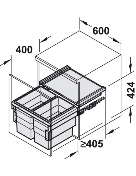 600mm Hailo Cargo Synchro Pull Out Waste Bin Softclose Double 56L 50258506