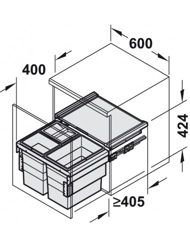 600mm Hailo Cargo Pull Out Waste Bin Triple 54L Synchro 50258507