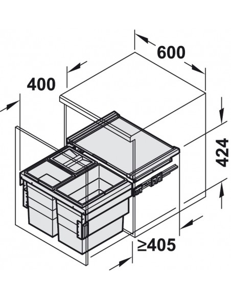 600mm Hailo Cargo Pull Out Waste Bin Triple 54L Synchro 50258507