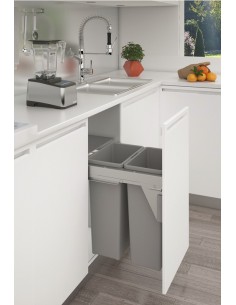600mm Stanto Waste Bin Kitchen Pull-Out Rubbish 70L Grey Double Tubs 50259503 2