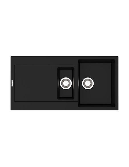 Clearwater Carina Nero Black Granite Kitchen Sink 1.5 Bowl & Waste CARD150NE