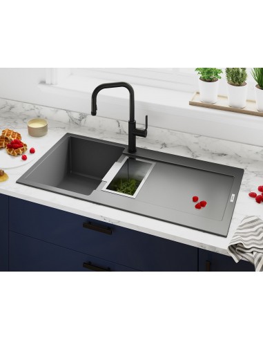 Clearwater Carina D150 Croma Quarsil Granite Kitchen Sink & Waste Showing Sink Accessory Also CARD150CR