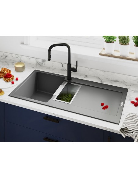 Clearwater Carina D150 Croma Quarsil Granite Kitchen Sink & Waste Showing Sink Accessory Also CARD150CR