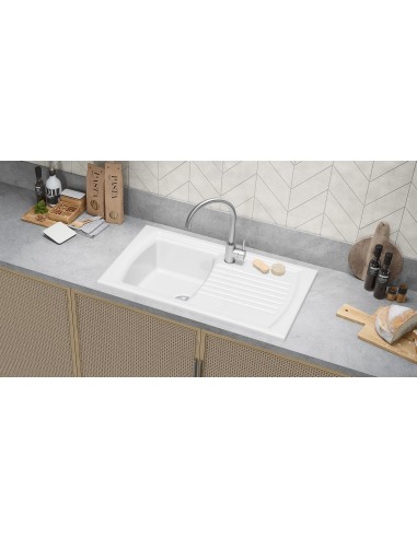Thomas Denby Sonnet Sink Ceramic White 1.0 Bowl Drainer Mini 855 x 500 SO1BWT