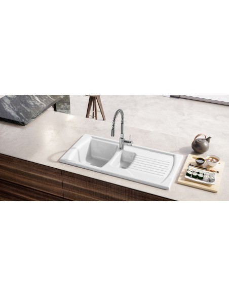Thomas Denby Sonnet 1.5 Ceramic Kitchen Sink White Curved Bowl SO15BWT