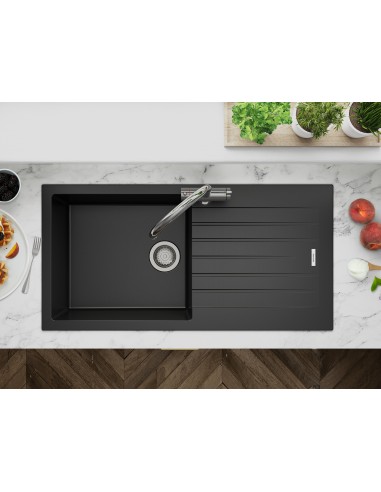 Clearwater Tivoli D100L Nero Black Granite Kitchen Sink & Waste TIVD100LNE