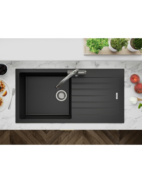 Clearwater Tivoli D100L Nero Black Granite Kitchen Sink & Waste TIVD100LNE