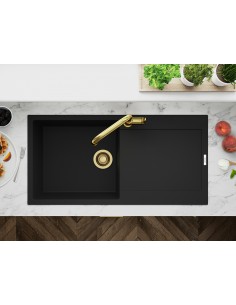 Clearwater Tivoli D100L Nero Black Granite Kitchen Sink & Waste TIVD100LNE 2