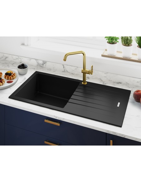 Clearwater Tivoli D100L Nero Black Granite Kitchen Sink & Waste TIVD100LNE
