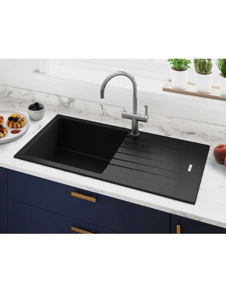 Clearwater Tivoli D100L Nero Black Granite Kitchen Sink & Waste
