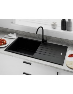 Tivoli D100L Single Bowl Kitchen sink Onyx black with draining board. Waste kit included