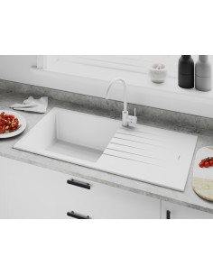 Clearwater Tivoli Kitchen Sink 1.0 Bowl Granite Quarsil Polar White TIVD100LPO