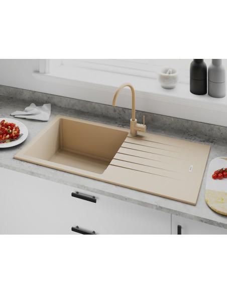 Clearwater Tivoli D100L Moonstone Granite Quarsil Kitchen Sink & Waste TIVD100LMS