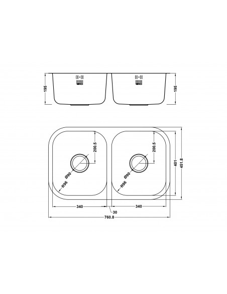 Etroduo 340/340 Kitchen Sink 1.5 Bowl 1.2mm Undermount